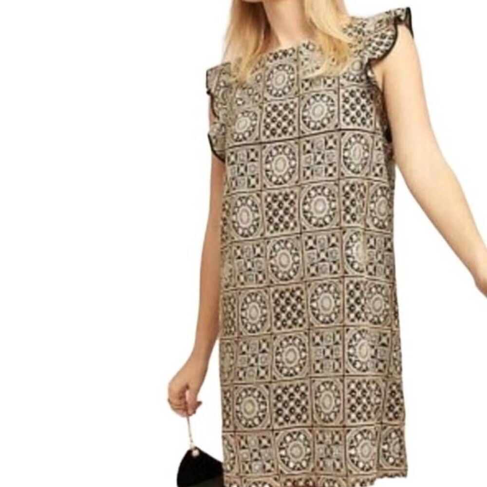 Anthropologie Antik Batik Embroidered sheath dress flutter cap sleeves size MP